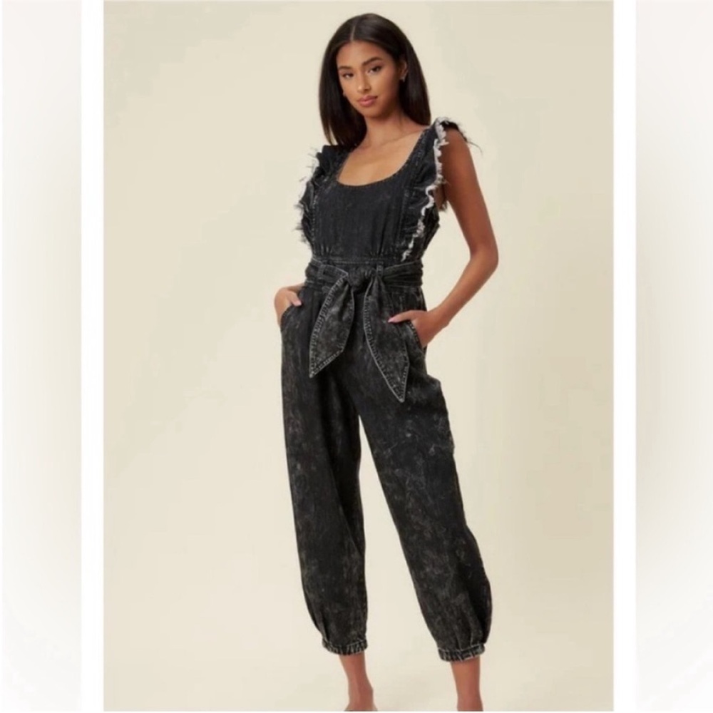 Washed Black Ruffle Overalls with Belt New With Tags